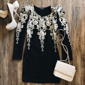 Vintage Gold Stitched Bodycon Mini-dress